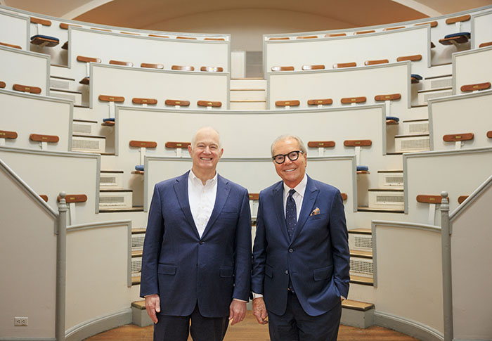 Herb Chambers and David F.M. Brown, MD standing in the Ether Dome at Mass General.